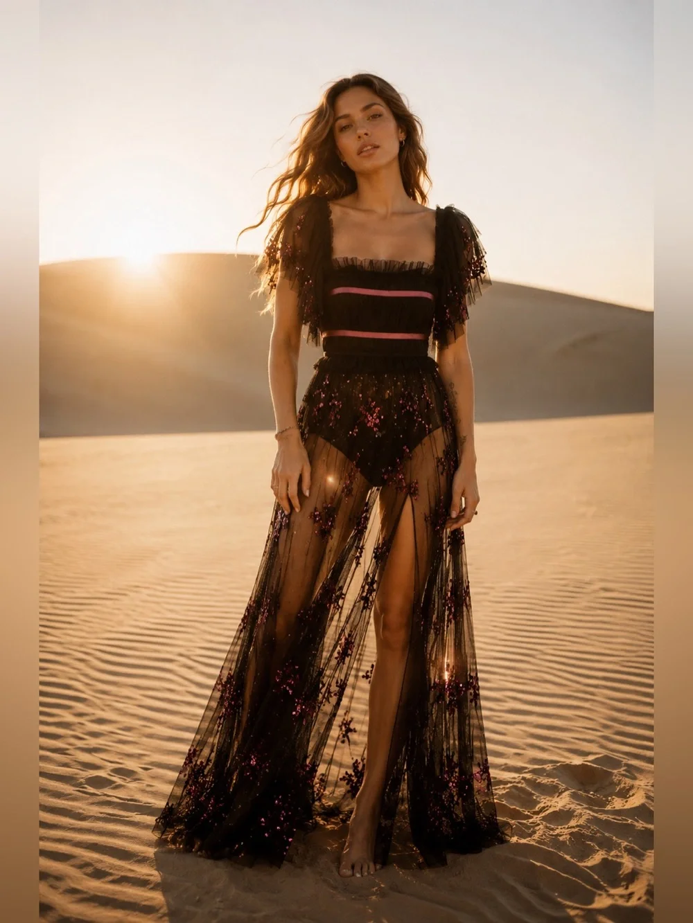 Free People Just A Dream Maxi Bodysuit Black Sequin Sheer Mesh Dress Size Small - Picture 2 of 16